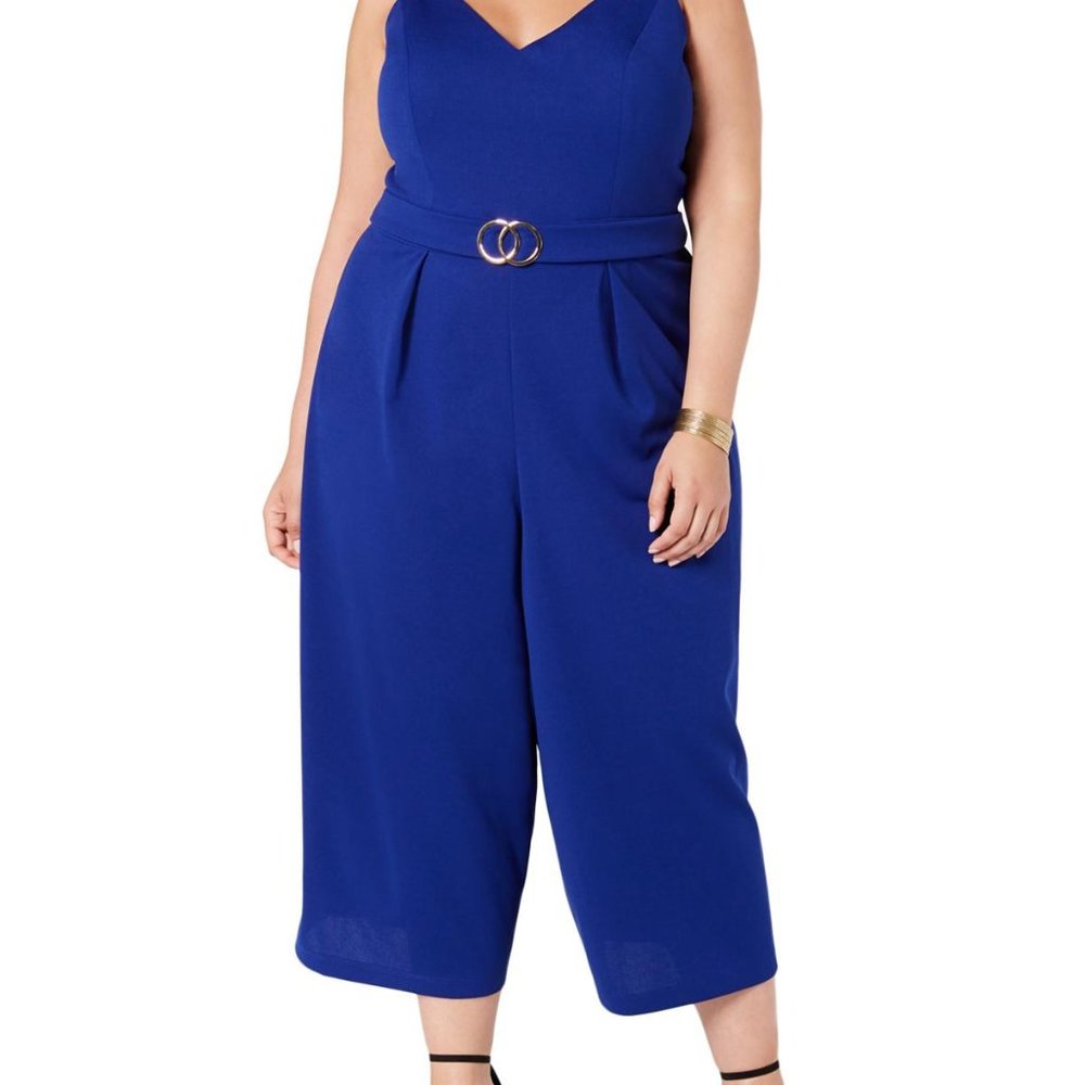 Emerald Sundae belted jumpsuit in blue wide leg - Picture 2 of 10